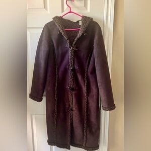 L.L.Bean Brown Faux Suede Faux Fur Long Winter Coat